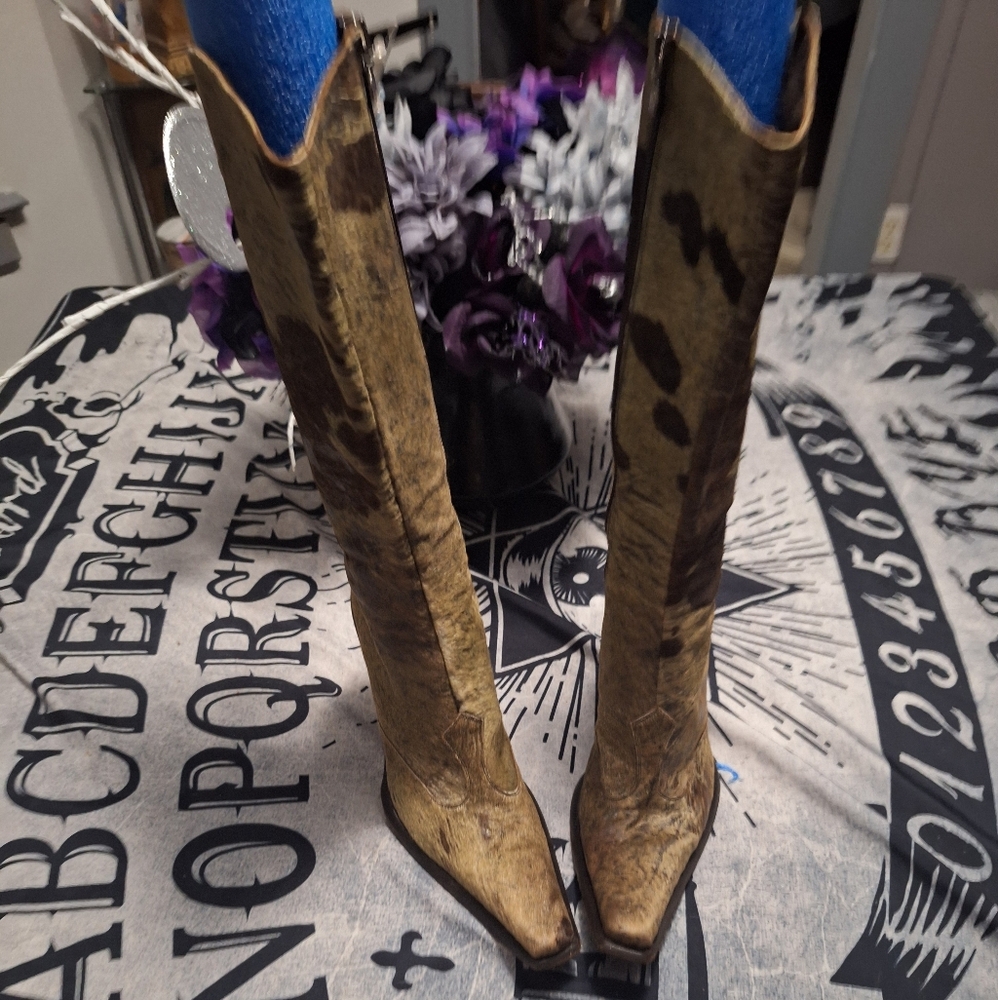 Gianni Bravo Poited Toe High Heeled Italian Leather &Fur Boots Size7.5
